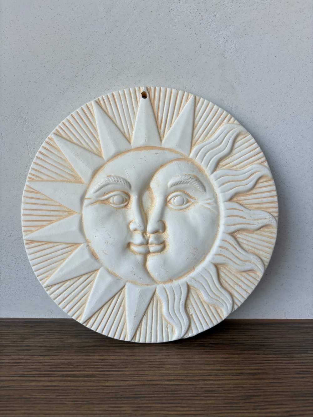 Vintage Celestial Sun Face Ceramic Terracotta Clay Wall Hanging Decor